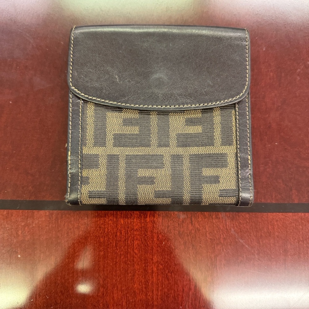 Fendi Black and Tan Logo Wallet